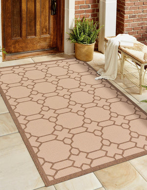 Beige 6' 1 x 9' Outdoor Trellis Rectangle Area Rug Weather Resistant for Patio, Deck, Terrace, Balcony, Porch Geometric Design Water Safe Outside Carpet for Sale at Rug Engine