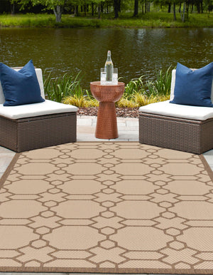 Beige 8' x 11' 4 Outdoor Trellis Rectangle Area Rug Weather Resistant for Patio, Deck, Terrace, Balcony, Porch Geometric Design Water Safe Outside Carpet for Sale at Rug Engine
