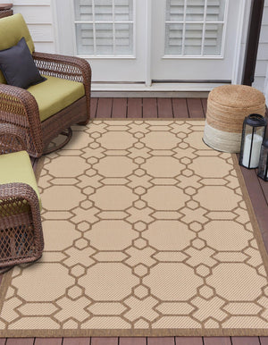 Beige 8' x 11' 4 Outdoor Trellis Rectangle Area Rug Weather Resistant for Patio, Deck, Terrace, Balcony, Porch Geometric Design Water Safe Outside Carpet for Sale at Rug Engine