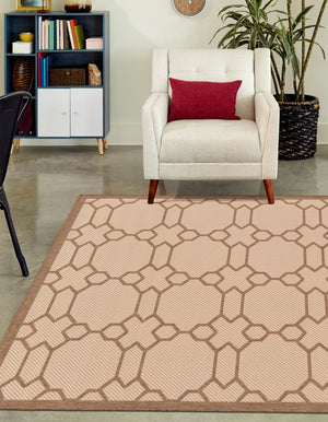 Beige 6' 1 x 9' Outdoor Trellis Rectangle Area Rug Weather Resistant for Patio, Deck, Terrace, Balcony, Porch Geometric Design Water Safe Outside Carpet for Sale at Rug Engine