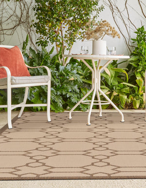 Beige 6' 1 x 9' Outdoor Trellis Rectangle Area Rug Weather Resistant for Patio, Deck, Terrace, Balcony, Porch Geometric Design Water Safe Outside Carpet for Sale at Rug Engine