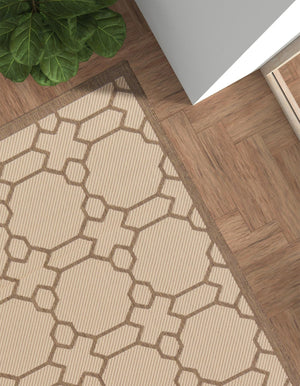 Beige 6' 1 x 9' Outdoor Trellis Rectangle Area Rug Weather Resistant for Patio, Deck, Terrace, Balcony, Porch Geometric Design Water Safe Outside Carpet for Sale at Rug Engine
