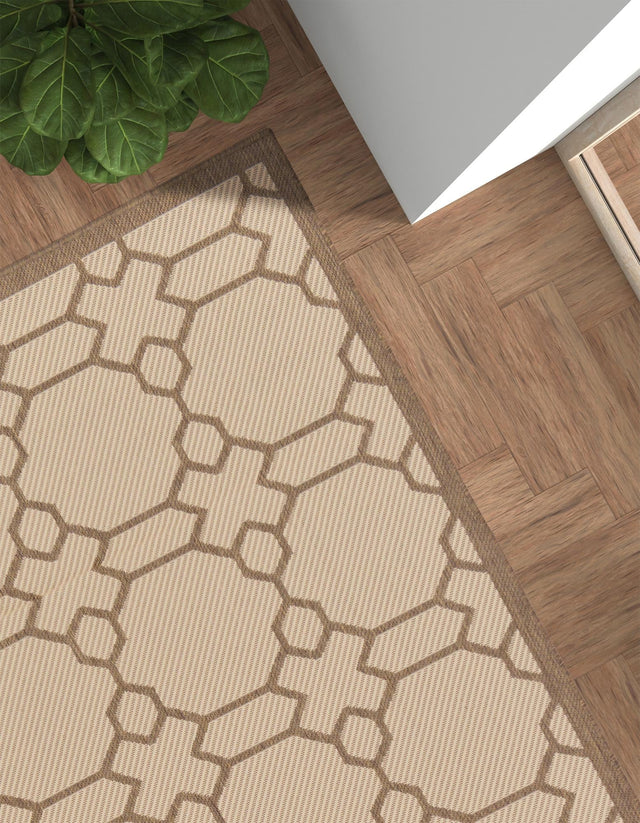 Beige 6' 1 x 9' Outdoor Trellis Rectangle Area Rug Weather Resistant for Patio, Deck, Terrace, Balcony, Porch Geometric Design Water Safe Outside Carpet for Sale at Rug Engine