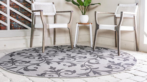 Gray 6' x 6' Outdoor Botanical Round Rug
