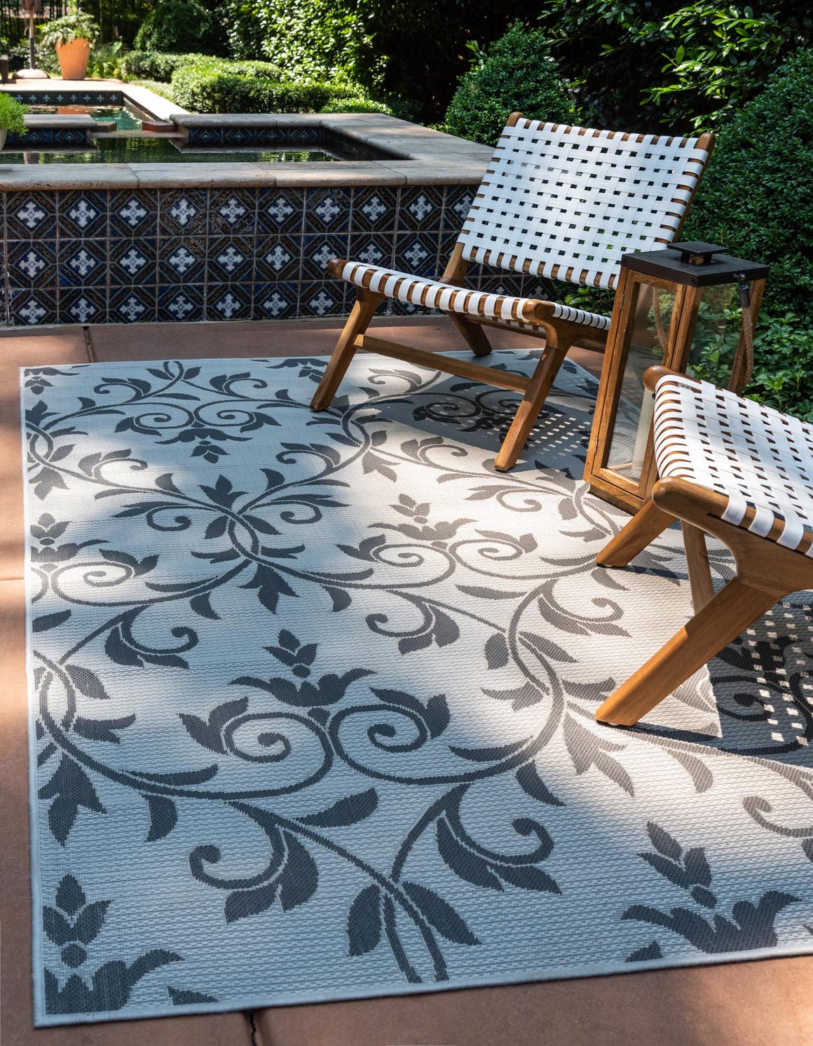 Gray 2' 2 x 3' 1 Outdoor Botanical Rectangle Area Rug Weather Resistant for Patio, Deck, Terrace, Balcony, Porch Polypropylene Garden Floral Tropical Carpet for Sale at Rug Engine