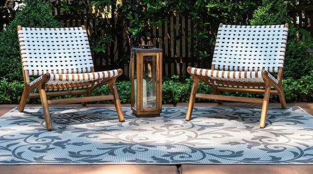 Gray 6' x 9' Outdoor Botanical Rectangle Area Rug Weather Resistant for Patio, Deck, Terrace, Balcony, Porch Polypropylene Garden Floral Tropical Carpet for Sale at Rug Engine