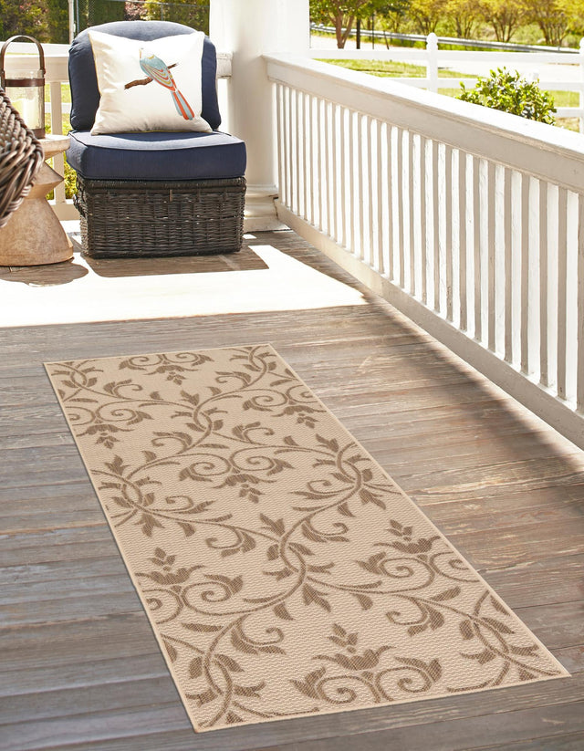 Beige 2' 2 x 6' Outdoor Botanical Runner Rug
