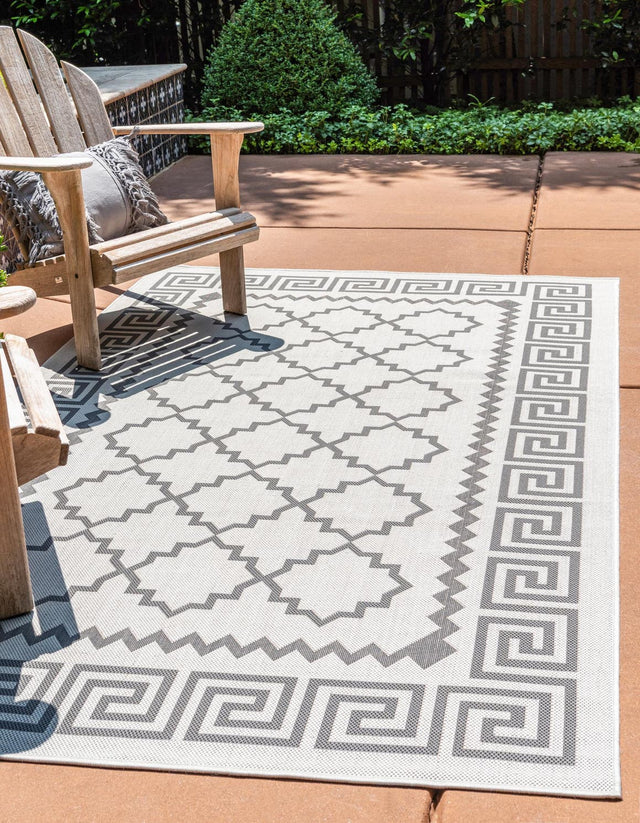 Gray 6' 1 x 9' Outdoor Trellis Rectangle Area Rug Weather Resistant for Patio, Deck, Terrace, Balcony, Porch Geometric Design Water Safe Outside Carpet for Sale at Rug Engine