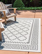 Gray 6' 1 x 9' Outdoor Trellis Rectangle Area Rug Weather Resistant for Patio, Deck, Terrace, Balcony, Porch Geometric Design Water Safe Outside Carpet for Sale at Rug Engine