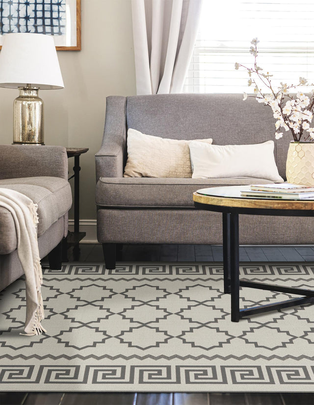 Gray 6' 1 x 9' Outdoor Trellis Rectangle Area Rug Weather Resistant for Patio, Deck, Terrace, Balcony, Porch Geometric Design Water Safe Outside Carpet for Sale at Rug Engine