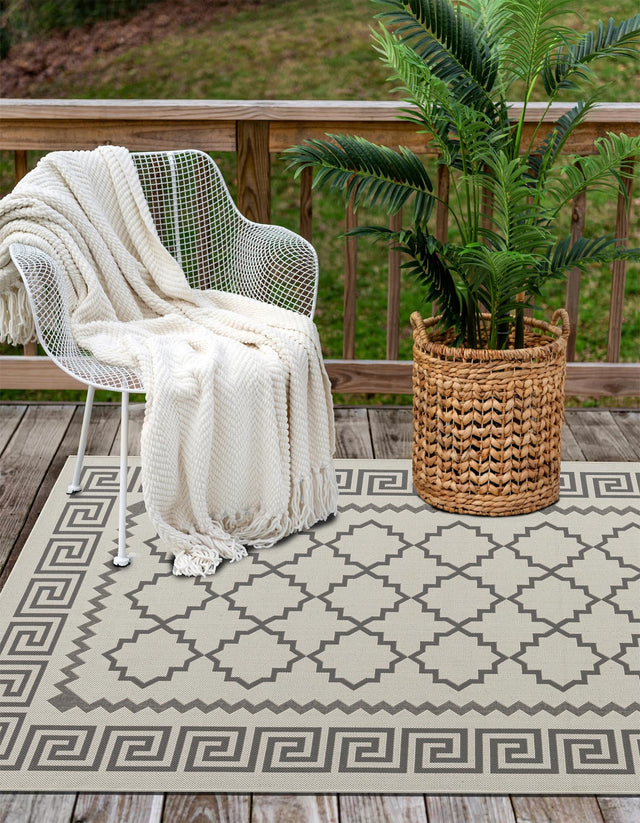 Gray 6' 1 x 9' Outdoor Trellis Rectangle Area Rug Weather Resistant for Patio, Deck, Terrace, Balcony, Porch Geometric Design Water Safe Outside Carpet for Sale at Rug Engine