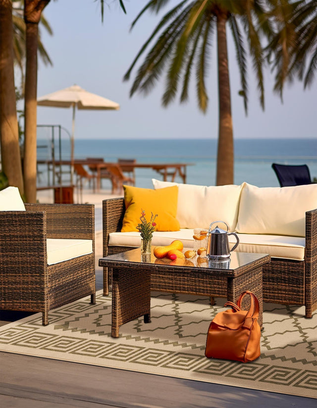 Beige 2' 2 x 3' 1 Outdoor Trellis Rectangle Rug