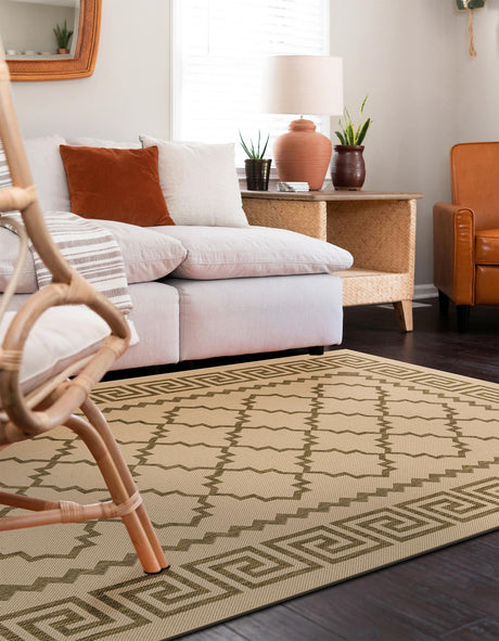 Beige 2' 2 x 3' 1 Outdoor Trellis Rectangle Area Rug Weather Resistant for Patio, Deck, Terrace, Balcony, Porch Geometric Design Water Safe Outside Carpet for Sale at Rug Engine