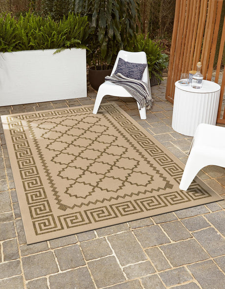 Beige 3' 3 x 5' 1 Outdoor Trellis Rectangle Area Rug Weather Resistant for Patio, Deck, Terrace, Balcony, Porch Geometric Design Water Safe Outside Carpet for Sale at Rug Engine