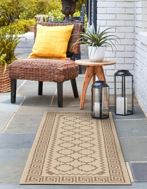Beige 2' 2 x 6' Outdoor Trellis Runner Rug