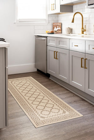 Beige 2' 2 x 6' Outdoor Trellis Runner Rug