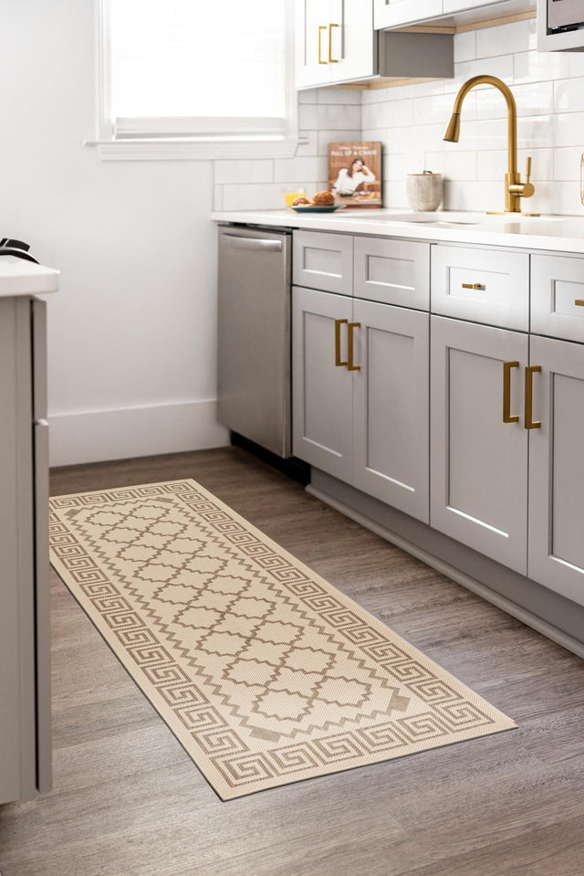 Beige 2' 2 x 6' Outdoor Trellis Runner Rug