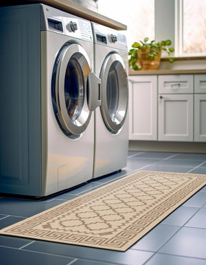 Beige 2' 2 x 6' Outdoor Trellis Runner Rug