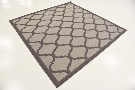 Gray 6' 1 x 6' 1 Outdoor Trellis Square Area Rug Weather Resistant for Patio, Deck, Terrace, Balcony, Porch Geometric Design Water Safe Outside Carpet for Sale at Rug Engine