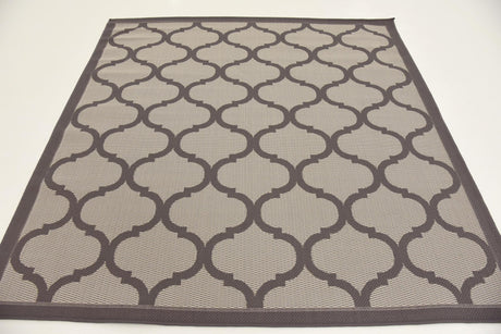 Gray 6' 1 x 6' 1 Outdoor Trellis Square Area Rug Weather Resistant for Patio, Deck, Terrace, Balcony, Porch Geometric Design Water Safe Outside Carpet for Sale at Rug Engine