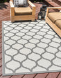 Gray 6' 1 x 9' Outdoor Trellis Rectangle Area Rug Weather Resistant for Patio, Deck, Terrace, Balcony, Porch Geometric Design Water Safe Outside Carpet for Sale at Rug Engine