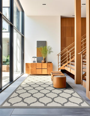 Gray 6' 1 x 9' Outdoor Trellis Rectangle Area Rug Weather Resistant for Patio, Deck, Terrace, Balcony, Porch Geometric Design Water Safe Outside Carpet for Sale at Rug Engine