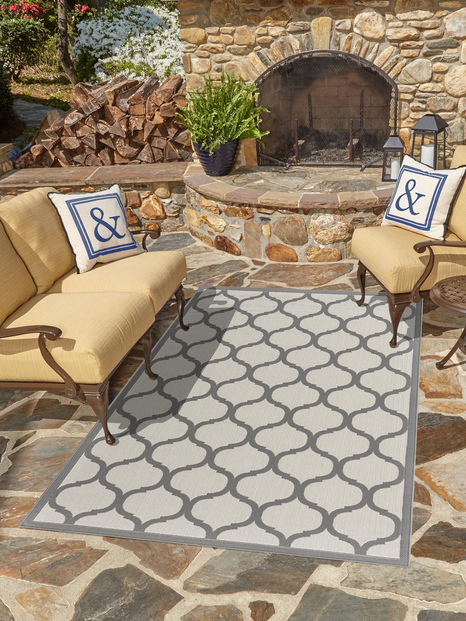 Gray 5' 3 x 8' Outdoor Trellis Rectangle Area Rug Weather Resistant for Patio, Deck, Terrace, Balcony, Porch Geometric Design Water Safe Outside Carpet for Sale at Rug Engine