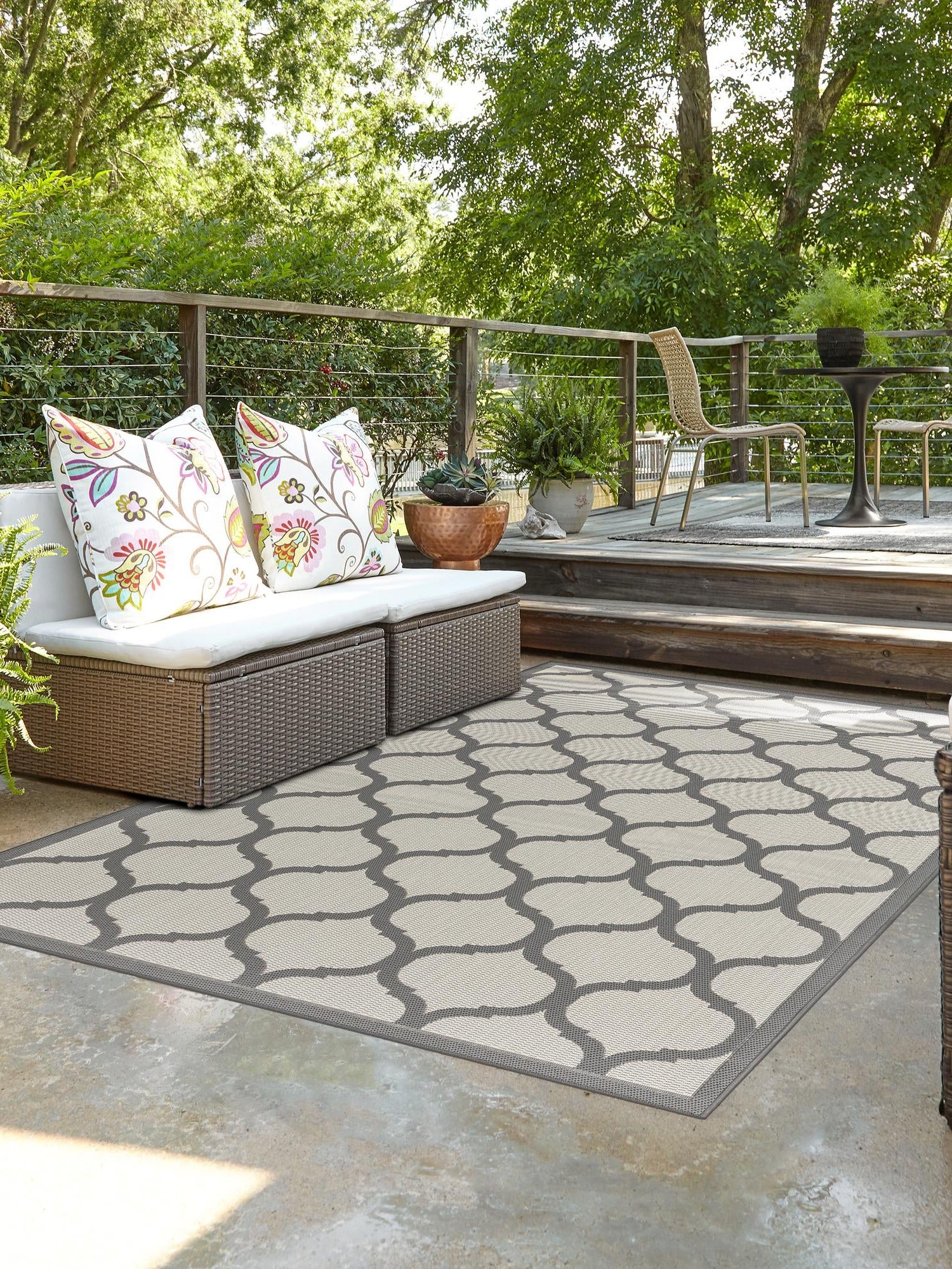 Gray 5' 3 x 8' Outdoor Trellis Rectangle Area Rug Weather Resistant for Patio, Deck, Terrace, Balcony, Porch Geometric Design Water Safe Outside Carpet for Sale at Rug Engine