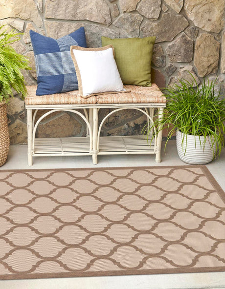 Beige and Brown 6' 1 x 6' 1 Outdoor Trellis Square Rug