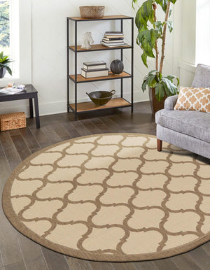 Beige and Brown 6' 1 x 6' 1 Outdoor Trellis Round Rug