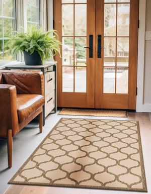 Beige and Brown 6' 1 x 9' Outdoor Trellis Rectangle Area Rug Weather Resistant for Patio, Deck, Terrace, Balcony, Porch Geometric Design Water Safe Outside Carpet for Sale at Rug Engine