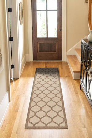 Beige and Brown 2' 2 x 6' 1 Outdoor Trellis Runner Rug