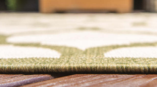 Beige and Olive 7' 1 x 10' Outdoor Trellis Rectangle Area Rug Weather Resistant for Patio, Deck, Terrace, Balcony, Porch