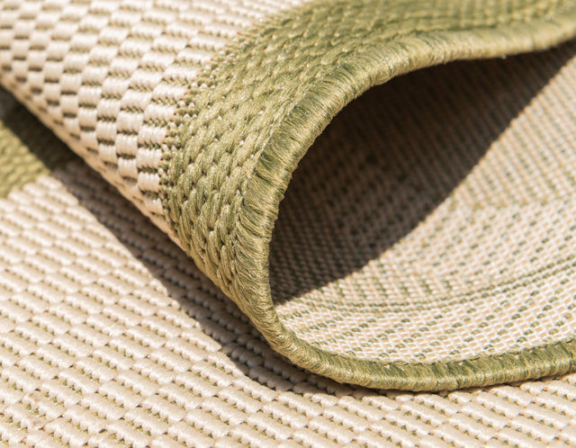 Beige and Olive 7' 1 x 10' Outdoor Trellis Rectangle Area Rug Weather Resistant for Patio, Deck, Terrace, Balcony, Porch