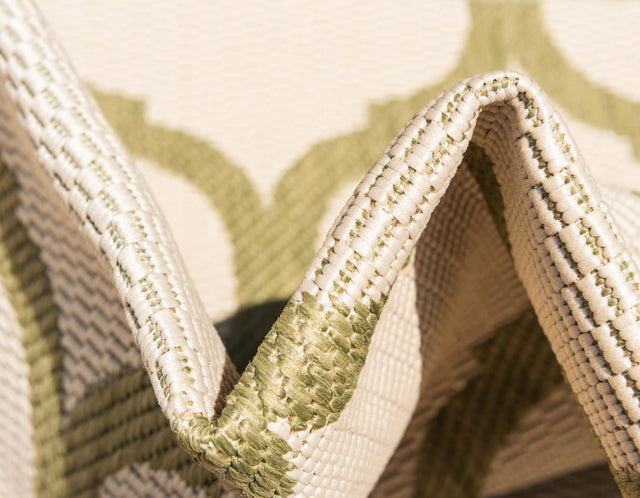 Beige and Olive 7' 1 x 10' Outdoor Trellis Rectangle Area Rug Weather Resistant for Patio, Deck, Terrace, Balcony, Porch