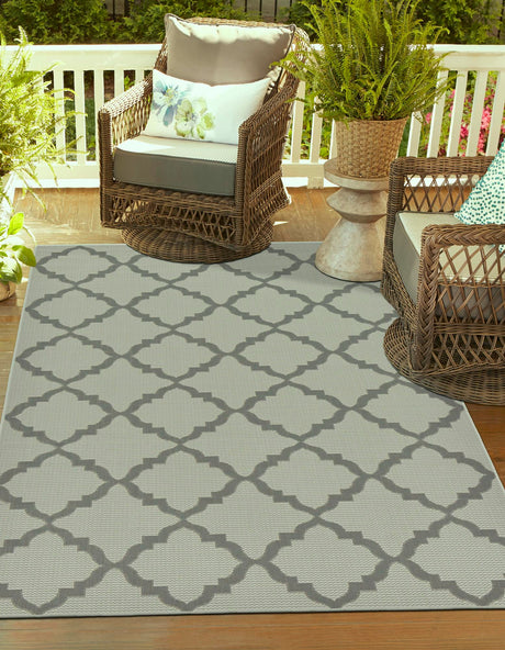 Gray 2' 2 x 3' Outdoor Trellis Rectangle Area Rug Weather Resistant for Patio, Deck, Terrace, Balcony, Porch