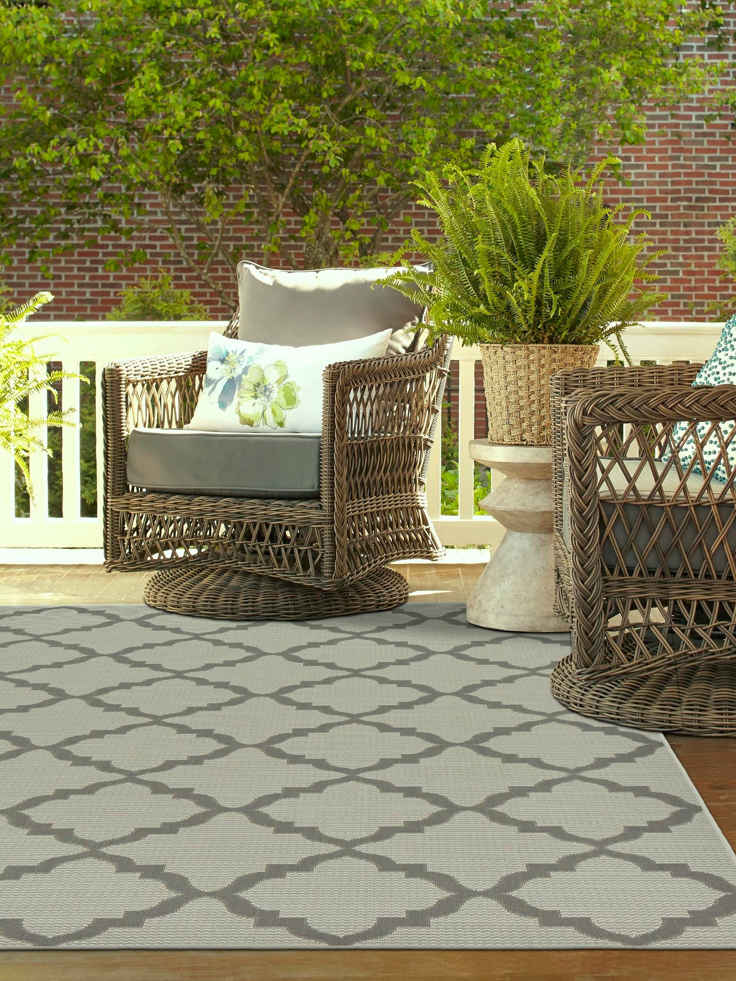 Gray 2' 2 x 3' Outdoor Trellis Rectangle Area Rug Weather Resistant for Patio, Deck, Terrace, Balcony, Porch Geometric Design Water Safe Outside Carpet for Sale at Rug Engine