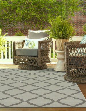 Gray 2' 2 x 3' Outdoor Trellis Rectangle Area Rug Weather Resistant for Patio, Deck, Terrace, Balcony, Porch