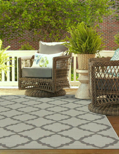 Gray 2' 2 x 3' Outdoor Trellis Rectangle Area Rug Weather Resistant for Patio, Deck, Terrace, Balcony, Porch