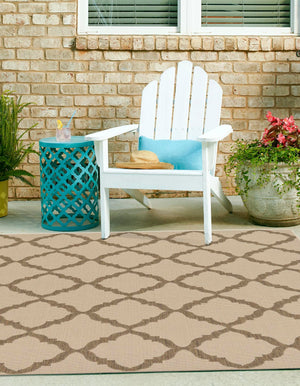 Beige 6' x 6' Outdoor Trellis Square Rug