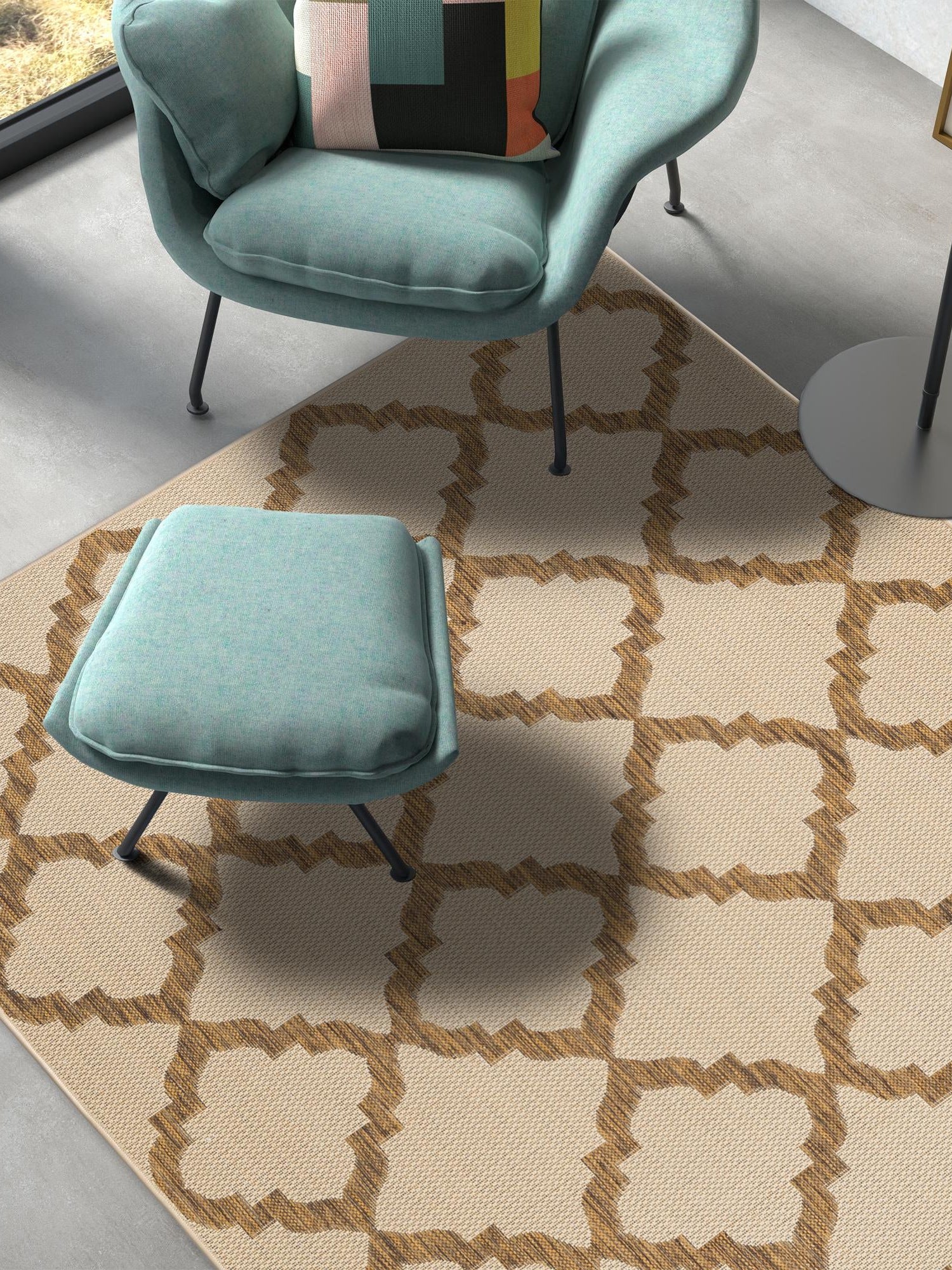 Beige 2' 2 x 3' 1 Outdoor Trellis Rectangle Area Rug Weather Resistant for Patio, Deck, Terrace, Balcony, Porch Geometric Design Water Safe Outside Carpet for Sale at Rug Engine
