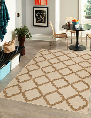 Beige 8' x 11' 4 Outdoor Trellis Rectangle Area Rug Weather Resistant for Patio, Deck, Terrace, Balcony, Porch Geometric Design Water Safe Outside Carpet for Sale at Rug Engine