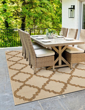Beige 8' x 11' 4 Outdoor Trellis Rectangle Area Rug Weather Resistant for Patio, Deck, Terrace, Balcony, Porch Geometric Design Water Safe Outside Carpet for Sale at Rug Engine