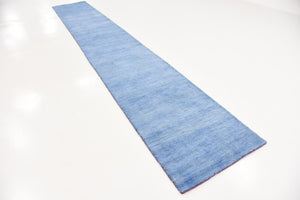 Light Blue 2' 7 x 16' 5 Solid Gava Runner Area Rug 100% High Quality All Natural Wool Minimalist Carpet for Modern Home Interior Design for Sale at Rug Engine