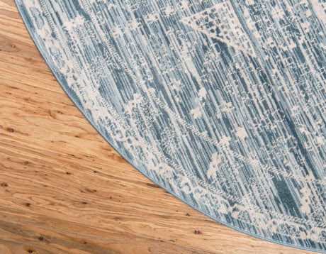 Blue 6' 1 x 6' 1 Paris Round Area Rug Distressed Vintage Style Easy-Clean Carpet for Living Rooms, Kitchen, Bedrooms, Office, Dorms for Sale at Rug Engine