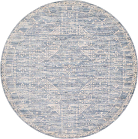 Blue 6' 1 x 6' 1 Paris Round Area Rug Distressed Vintage Style Easy-Clean Carpet for Living Rooms, Kitchen, Bedrooms, Office, Dorms for Sale at Rug Engine