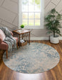 Blue 6' 1 x 6' 1 Paris Round Area Rug Distressed Vintage Style Easy-Clean Carpet for Living Rooms, Kitchen, Bedrooms, Office, Dorms for Sale at Rug Engine