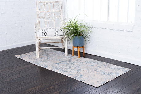 Blue 2' 7 x 10' Paris Runner Area Rug Distressed Vintage Style Easy-Clean Carpet for Living Rooms, Kitchen, Bedrooms, Office, Dorms for Sale at Rug Engine