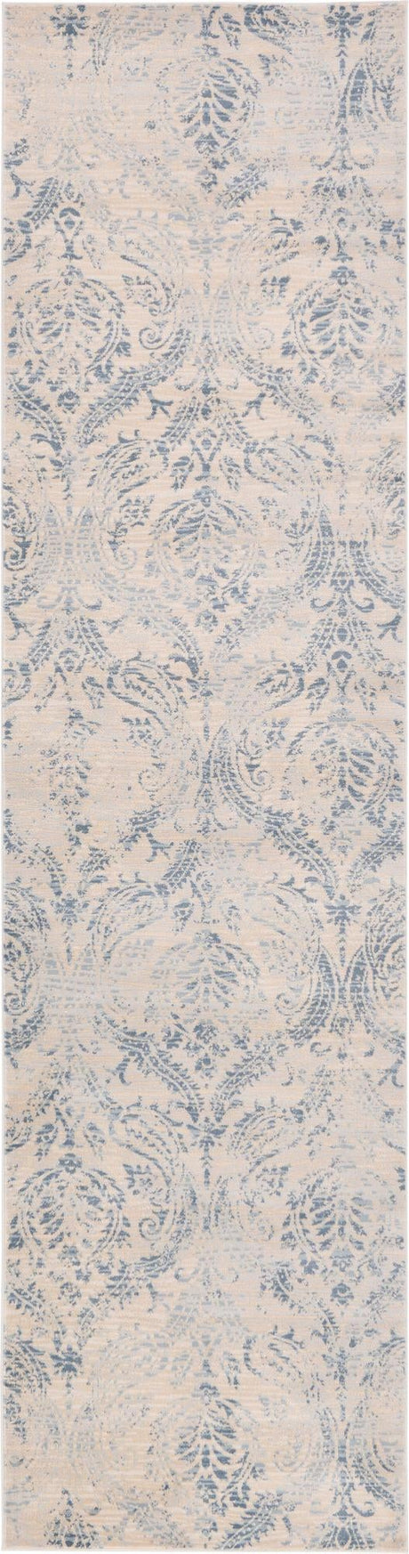 Blue 2' 7 x 10' Paris Runner Area Rug Distressed Vintage Style Easy-Clean Carpet for Living Rooms, Kitchen, Bedrooms, Office, Dorms for Sale at Rug Engine