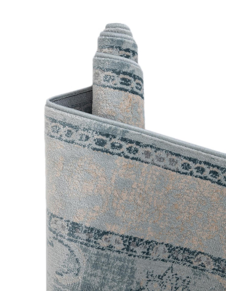 Light Blue 6' 1 x 6' 1 Paris Round Area Rug Distressed Vintage Style Easy-Clean Carpet for Living Rooms, Kitchen, Bedrooms, Office, Dorms for Sale at Rug Engine